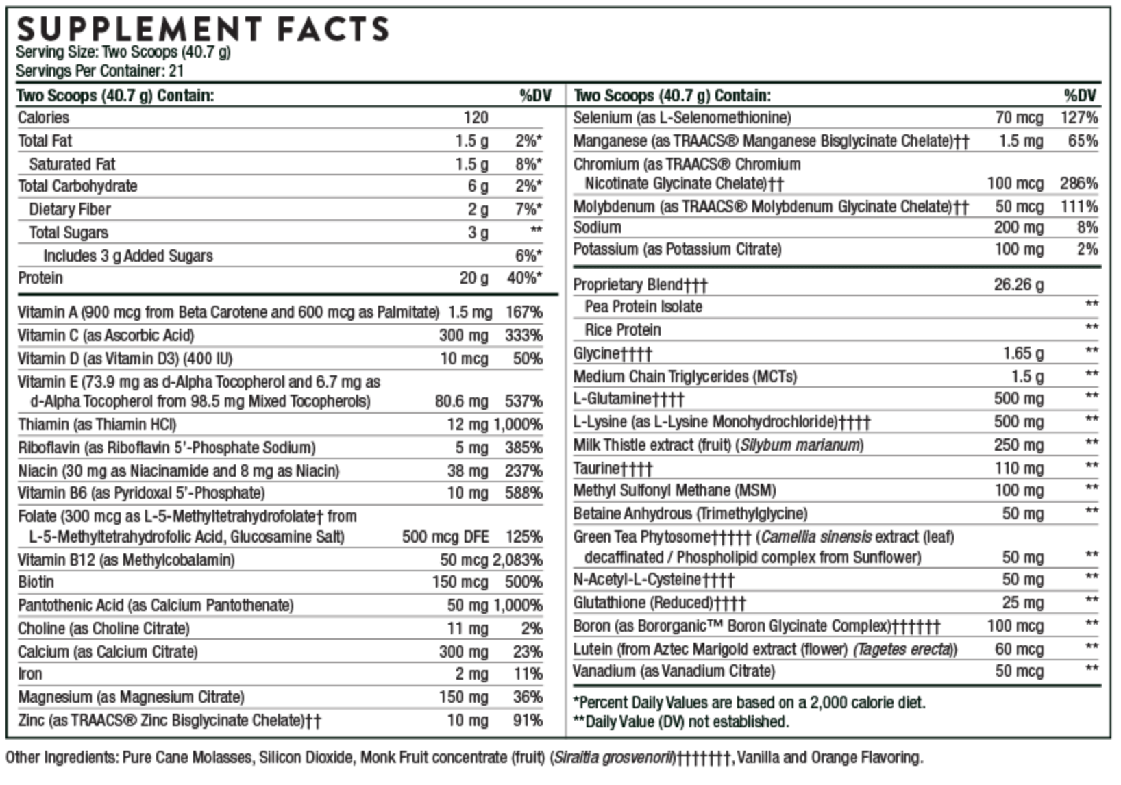 Thorne MediClear Ingredients Label Image